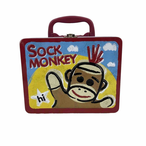 Schylling 2008 3D Sock Monkey Metal Lunch Box EUC Collectible Keepsake Box - Picture 1 of 11